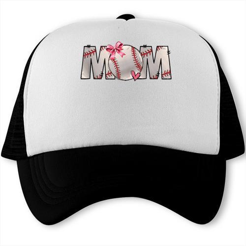 Baseball Mom With Pink Bow Trucker Cap - Sportilla