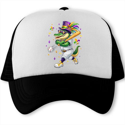 Baseball Player Mardi Gras Alligator Carnival Costume Beads Trucker Cap - Sportilla