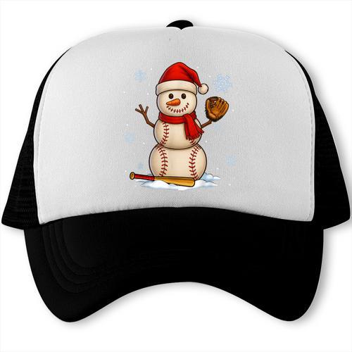 Baseball Snowman Merry Christmas Holiday Sports Xmas Pajamas Trucker Cap - Sportilla
