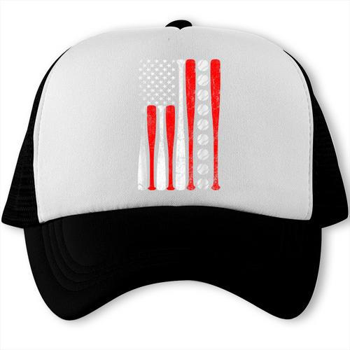 Baseball USA Flag Baseball Lover Baseball Dad Trucker Cap - Sportilla
