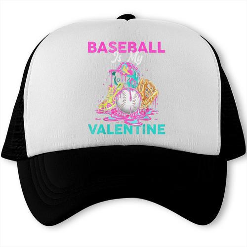 Baseball Is My Valentine Ice Cream Drip Crossed Bats Sport Trucker Cap - Sportilla