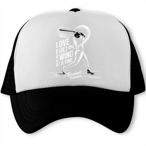 Baseball Valentine Love Built One Swing At A Time Tee Trucker Cap - Sportilla