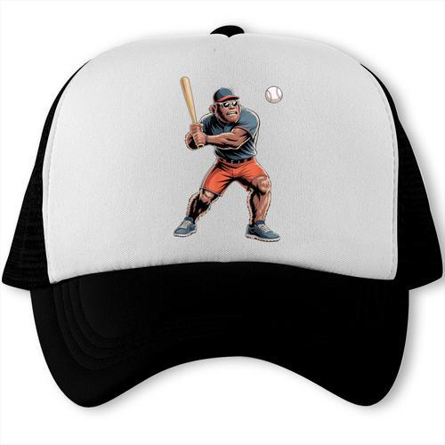 Bigfoot Playing Baseball Boys Kids Men Baseball Player Trucker Cap - Sportilla