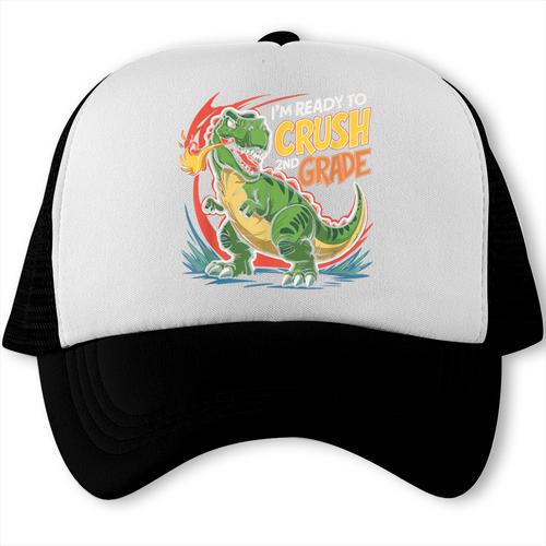 Boy Kid Ready To Crush 2nd Grade Dinosaur Back To School Trucker Cap - Savourry