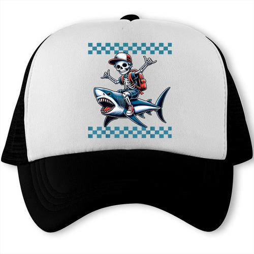 Boys Skeleton Riding a Shark Back To School Trucker Cap - Savourry