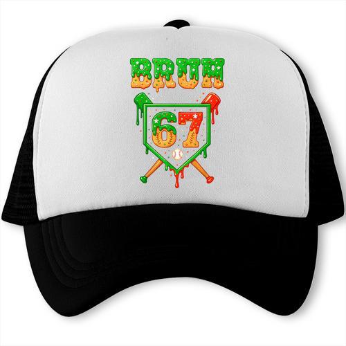 Bruh 67 Baseball Christmas Gingerbread Drip Number 67 Player Trucker Cap - Sportilla