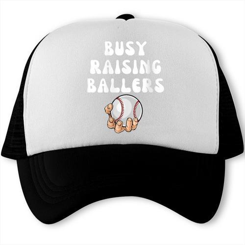 Busy Raising Ballers Baseball Mom Groovy Mother Day Trucker Cap - Sportilla