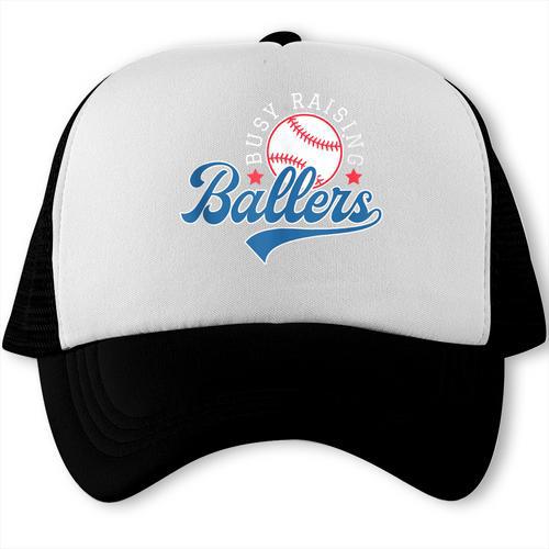 Busy Raising Ballers Baseball Mom Group Tee Trucker Cap - Sportilla