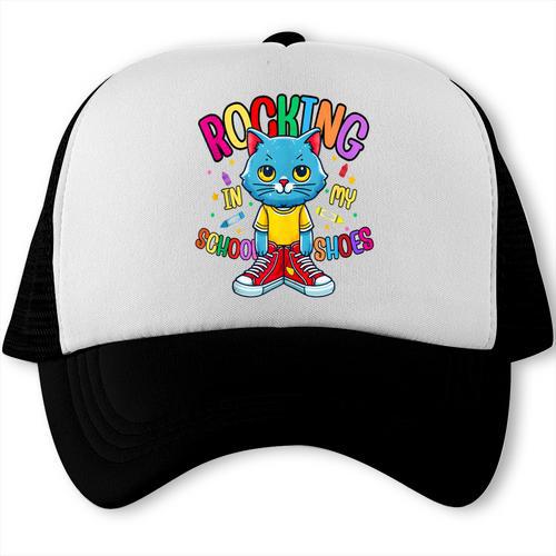Cat Rocking I n My School Shoes Back To School Student Trucker Cap - Savourry