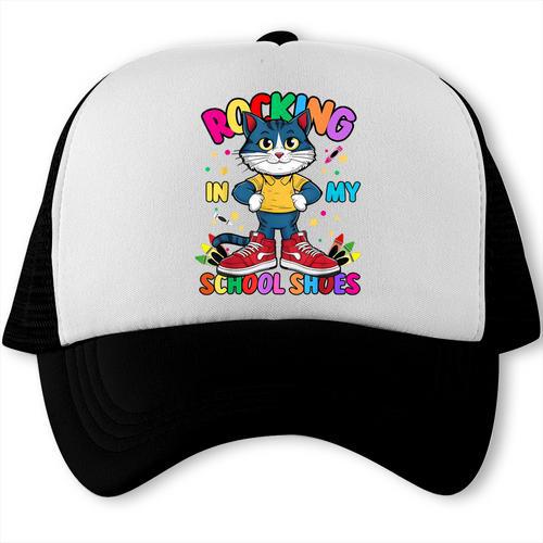 Cat Rocking In My School Shoes Back To School Kids Tee Trucker Cap - Savourry