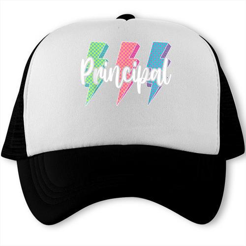 Checkered Principal Lightning Bolt Back To School Trucker Cap - Savourry
