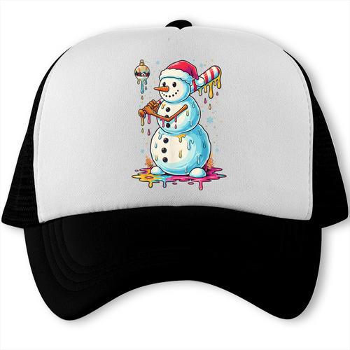 Christmas Baseball Snowman Drip For Boys Men Girls Women Trucker Cap - Sportilla