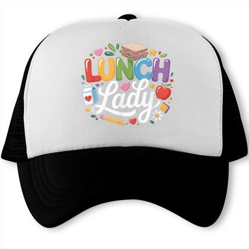 Colorful Lunch Lady Appreciation Retro Back To School Trucker Cap - Savourry