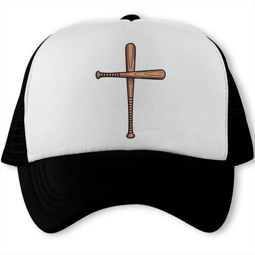 Cross Baseball Bats Christian Faith Sports Coach Pitcher Trucker Cap - Sportilla