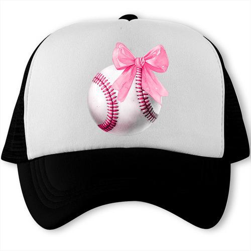 Cute Coquette Baseball Pink Bow Player & Fan Girls Trucker Cap - Sportilla