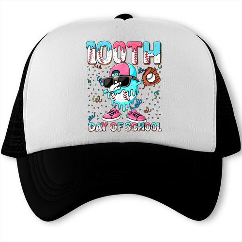 Dabbing Drippy 100th Days Of School Baseball Ice Cream Drip Trucker Cap - Sportilla