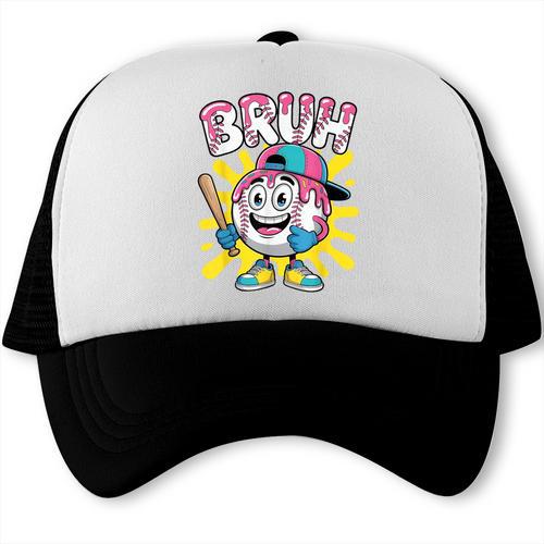 Drip Baseball Boy Youth Kid Ice Cream Dripping Baseball Bruh Trucker Cap - Sportilla
