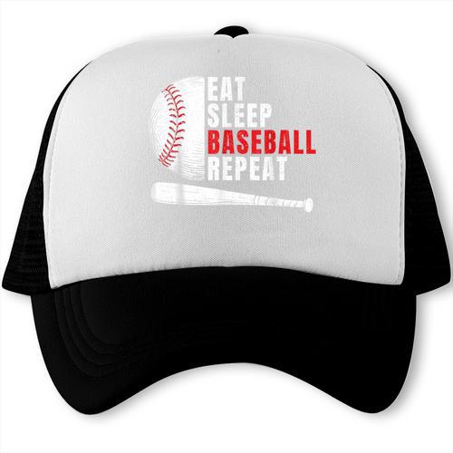 Eat Sleep Baseball Repeat Humor Baseball Dad Players Trucker Cap - Sportilla