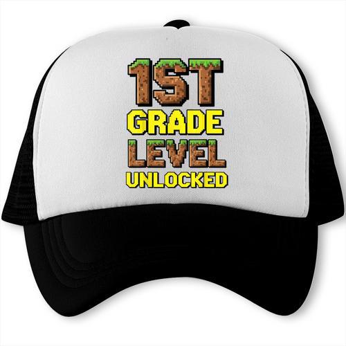 First Day Of 1st Grade Level Unlocked Back To School For Boy Trucker Cap - Savourry