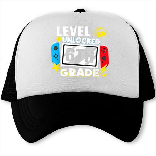 First Day Of 6th Grade Level Unlocked Game Back To School Trucker Cap - Savourry