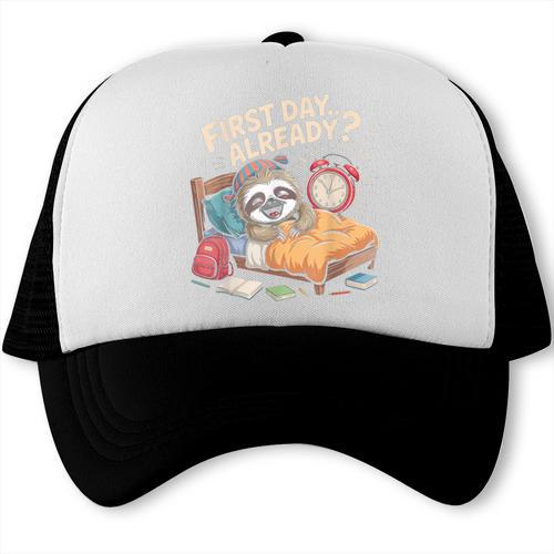 First Day Already Sloth Alarm Clock Back To School Trucker Cap - Savourry