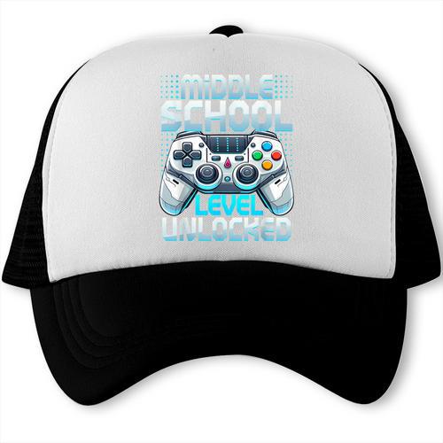 First Day Of Middle School Level Unlocked Back To School Trucker Cap - Savourry