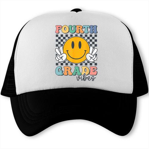 Fourth Grade Vibes Retro Smile Back To School 4th Grade Team Trucker Cap - Savourry