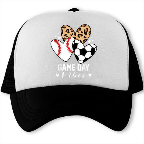 Game Day Vibes Soccer Baseball Mom Heart Trucker Cap - Sportilla