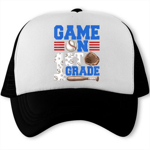 Game On First Grade Boy Baseball Back To School Trucker Cap - Savourry
