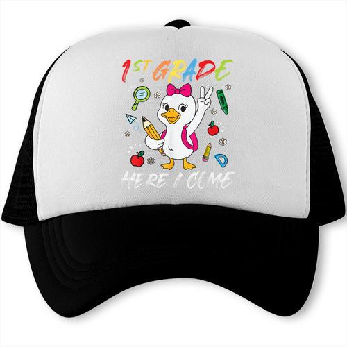 Girls Goose 1st Grade Here I Come Back To School Kids Trucker Cap - Savourry