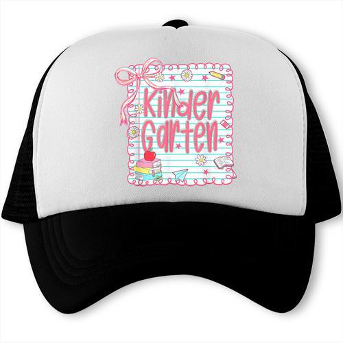 Girls Kindergarten Coquette Bow Pink Preppy Back To School Trucker Cap - Savourry