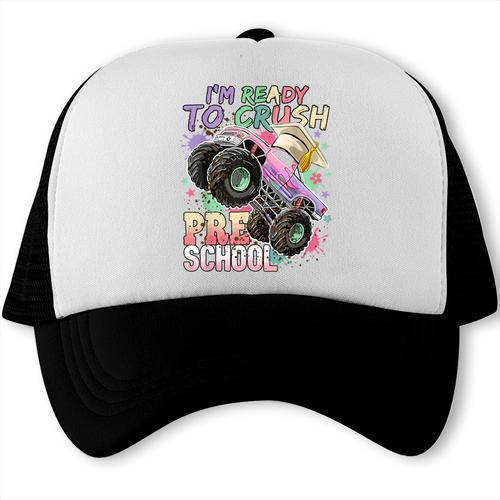 Girls Monster Trucks Ready To Crush Preschool Back To School Trucker Cap - Savourry
