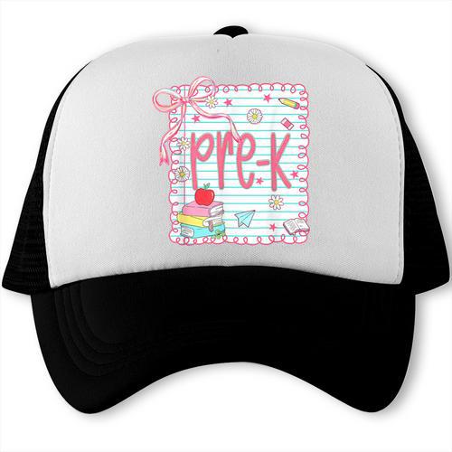 Girls Pre-K Coquette Bow Pink Preppy Back To School Trucker Cap - Savourry