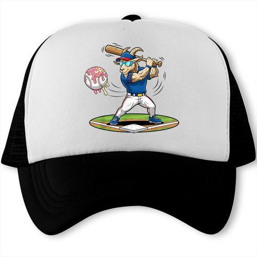 Goat Baseball Player With Bat And Ball Drip Animal Sports Trucker Cap - Sportilla