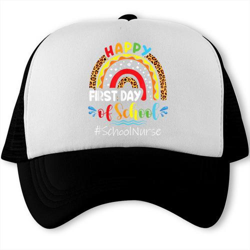 Happy First Day Of School Nurse Rainbow Back To School Trucker Cap - Savourry