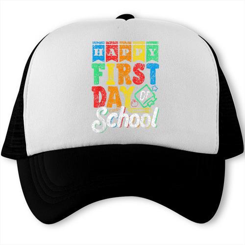 Happy First Day Of School Pupil Kids Grade Back To School 1 Trucker Cap - Savourry