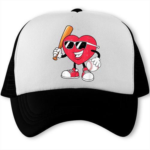 Heart Play Baseball Valentine's Day Teens Boys Girls Kids Trucker Cap - Sportilla