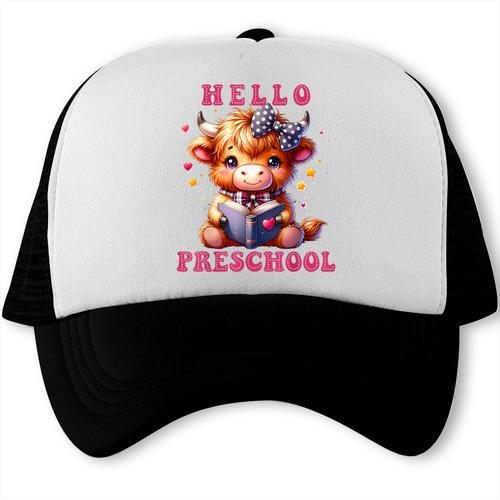 Hello Preschool Cute Highland Cow Lover Back To School Trucker Cap - Savourry