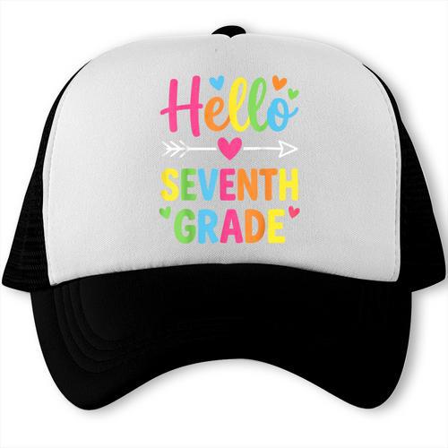 Hello Seventh 7TH Grade Back To School Kids Students Tee Trucker Cap - Savourry