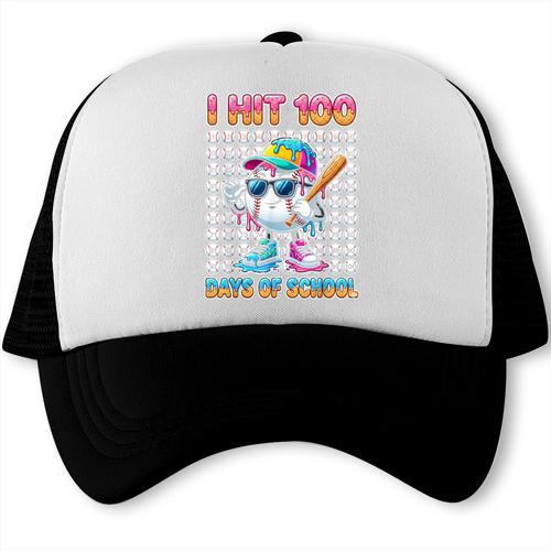 I Hit 100 Days Of School Baseball Ice Cram Drip 100th Boys Trucker Cap - Sportilla