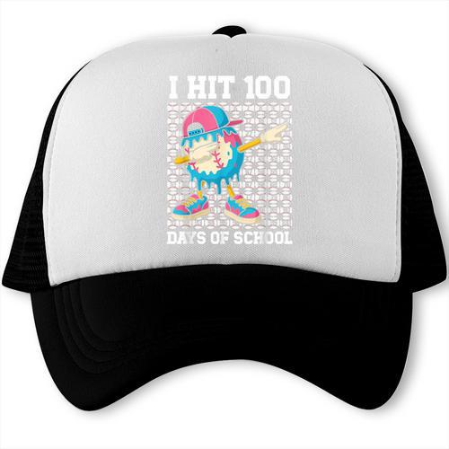 I Hit 100 Days Of School Baseball Ice Cream Drip Boys Girls Trucker Cap - Sportilla