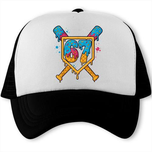 HUGvyn 67 Baseball Ice Cream Drip Six Seven Genz Alpha Slang Trucker Cap - Sportilla