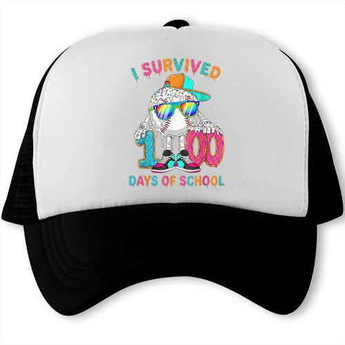 HUGvyn I Survived 100 Days Of School Baseball 6 7 Ice Cream Trucker Cap - Sportilla