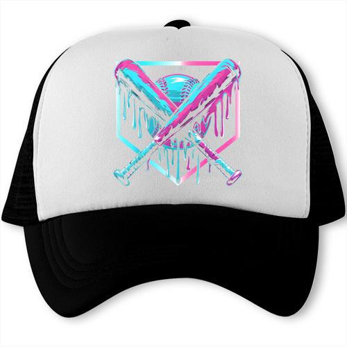 Ice Cream Baseball Drip Home Plate Bats Cool For Boys Youth Trucker Cap - Sportilla