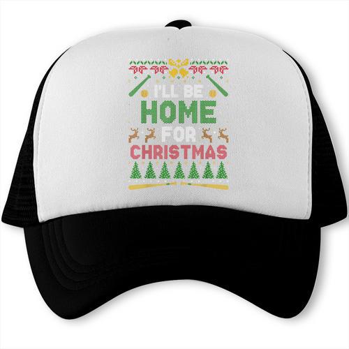 I’Ll Be Home For Christmas Baseball Ugly Sweater Trucker Cap - Sportilla