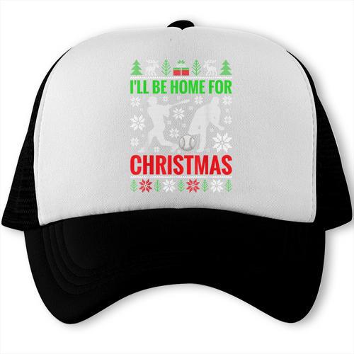 I'Ll Be Home For Christmas Baseball Xmas Trucker Cap - Sportilla