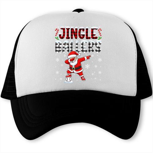 Jingle Ballers Plaid Santa Dabbing Baseball Christmas Trucker Cap - Sportilla