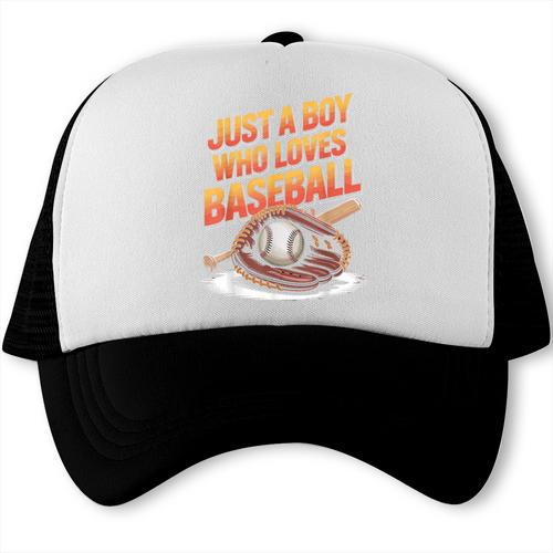 Just A Boy Who Loves Baseball Player Kids Trucker Cap - Sportilla