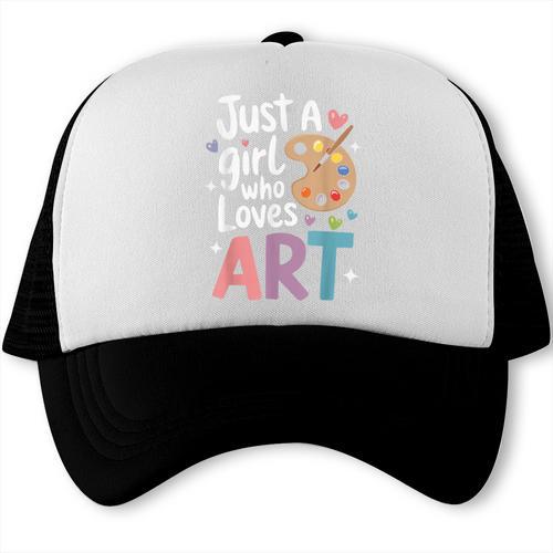 Just a Girl Who Loves Art Cute Back To School Kids Girls Trucker Cap - Savourry