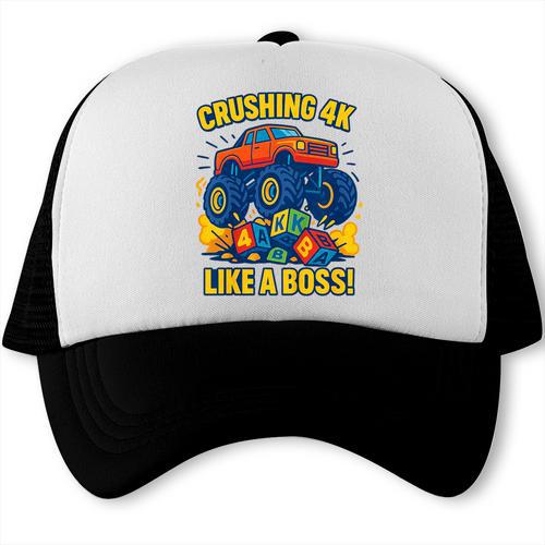 Kids 4k Boys Back To School Shirt Monster Truck Crushing 4k Trucker Cap - Savourry